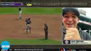 Yankees’ Jose Trevino can’t contain his excitement for Oral Roberts during MCWS interview