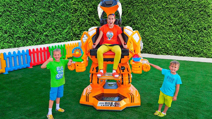 Vlad and Niki play with robot car toy