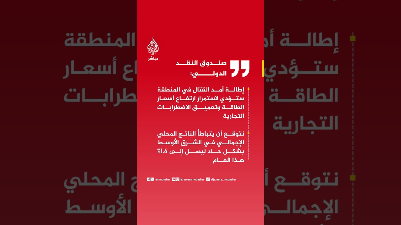 النقد الدولي: نتوقع أن يتباطأ الناتج المحلي الإجمالي في الشرق الأوسط بشكل حاد هذا العام