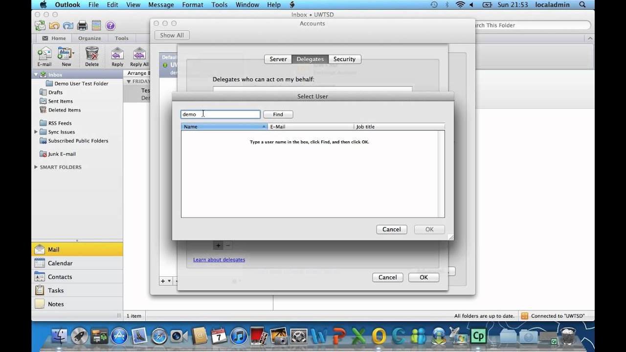 UWTSD Staff Apple Mac How To Add An Additional Mailbox To Outlook