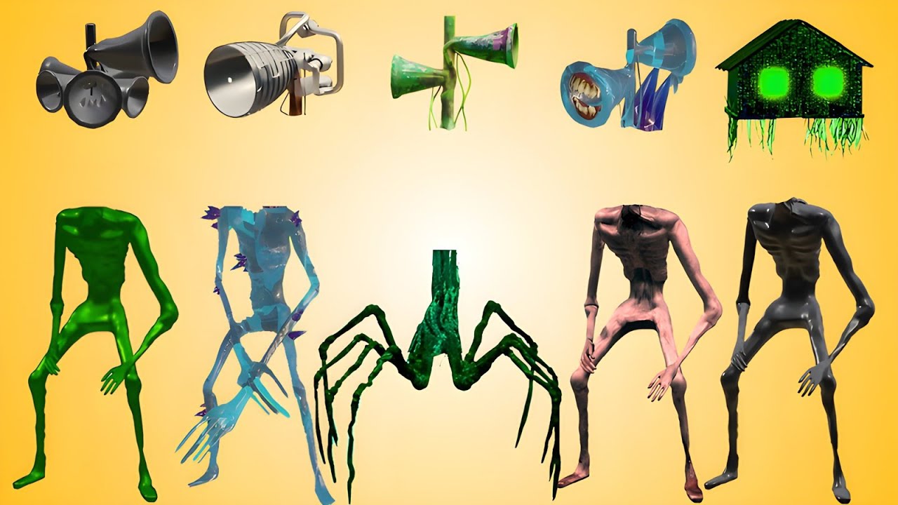 WRONG HEADS SIREN HEAD CAR, GREEN HOUSE HEAD, SCARY HOUSE, SIREN HEAD DOUBLE, SIREN HEAD THUNDERBOLT