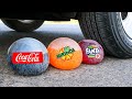 Aplastando Cosas Crujientes Y Suaves Coca Cola Mirinda Fanta Con Globos VS Rueda De Coche