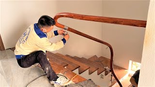 WoodWorker Install Wooden Stair Handrail In The New House || How Design & Build Wooden Stair Railing