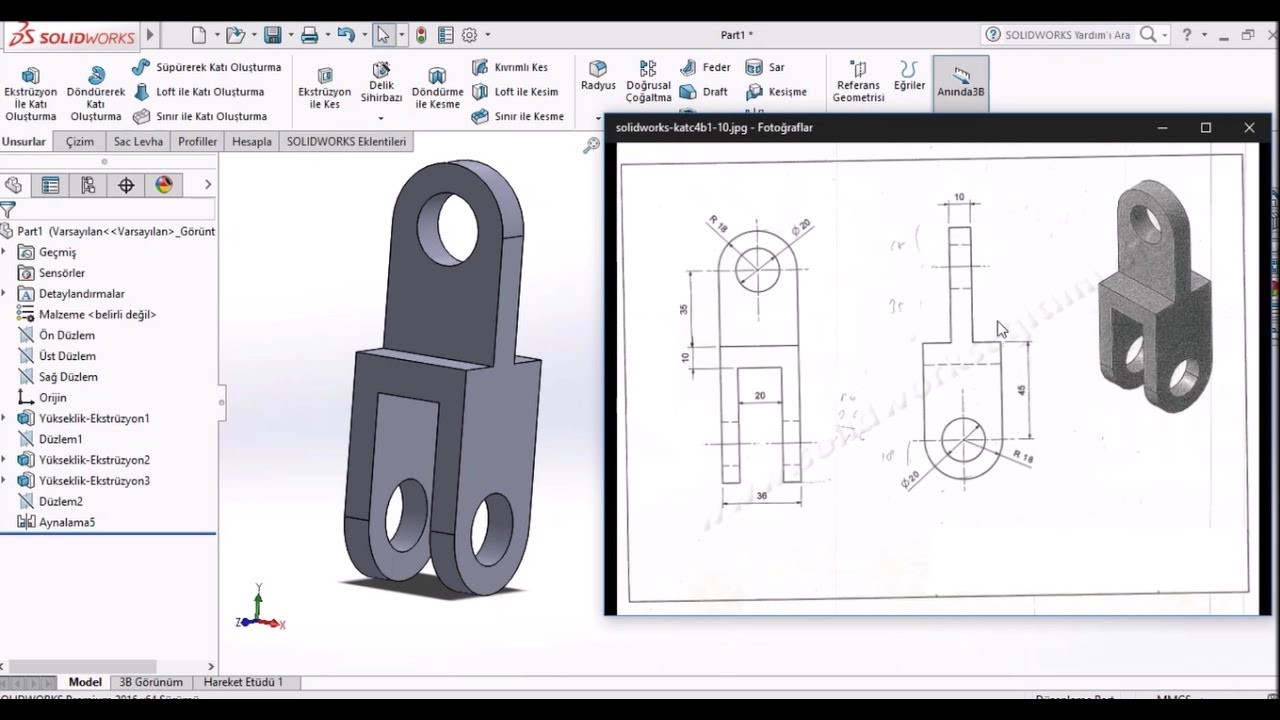 SolidWorks Örnek Çizimler #10 (Sesli Anlatım)