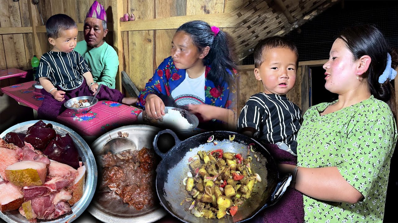 Deepa and Dima returned to their family दिपा र दिमा ससुराली बाट फर्किय Eating Pork Recipe & rice
