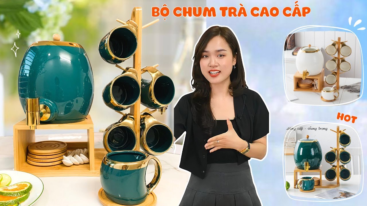 Bộ Chum Trà 6 Ly Bằng Sứ Viền Vàng Cao Cấp - Dung Tích... - youtube
