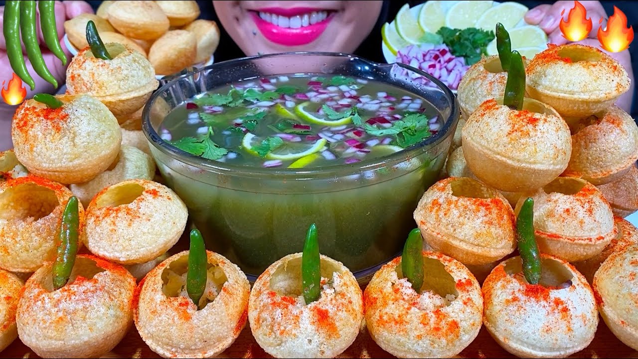 ASMR SPICY PANI PURI + SPICY GREEN WATER, MUKBANG MASSIVE Eating Sounds