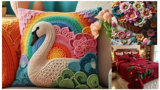 Cute knitted Wool Cushion & Bedsheets Covers Flower Model Free Patterns (Shear Ideas) Diy Projects