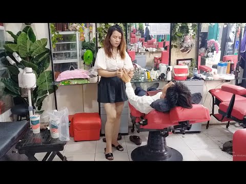 Full care service for men with beautiful girl to relax, Vietnam barbershop