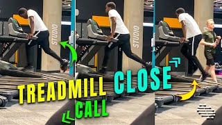 Guy Barely Held on Treadmill at a Gym