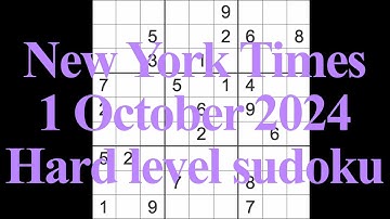 Sudoku solution – New York Times 1 October 2024 Hard level