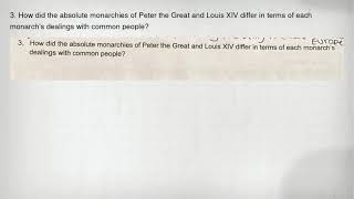 3. How did the absolute monarchies of Peter the Great and Louis XIV differ in terms of each monarch'