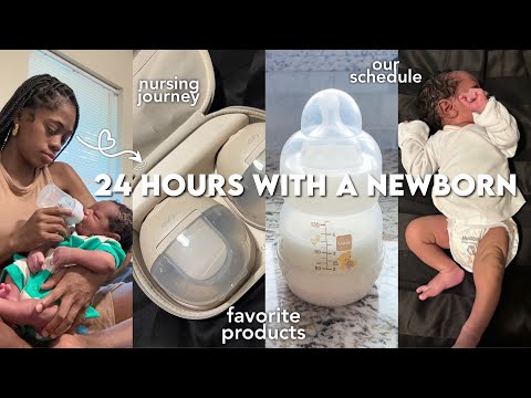 24 HOURS WITH A NEWBORN VLOG * REAL & RAW* | nursing journey, favorite products, our schedule + more