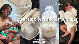 24 HOURS WITH A NEWBORN VLOG * REAL & RAW* | nursing journey, favorite products, our schedule + more
