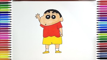 How to Draw & Color Shinchan 🧒🎨 | step by step Cartoon Drawing for Kids, beginners and toddlers 