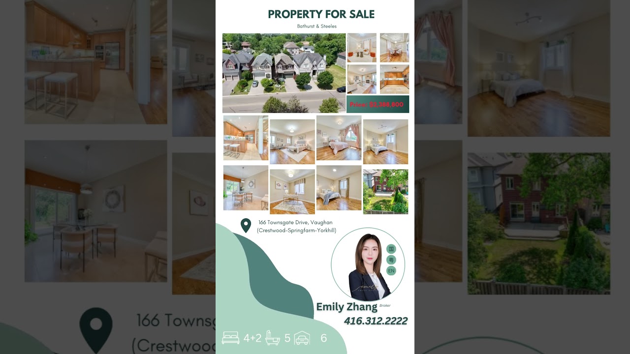 🔥 New Executive Listing by Emily Zhang📍 166 Townsgate Drive, Vaughan (Crestwood-Springfarm-Yorkhill)