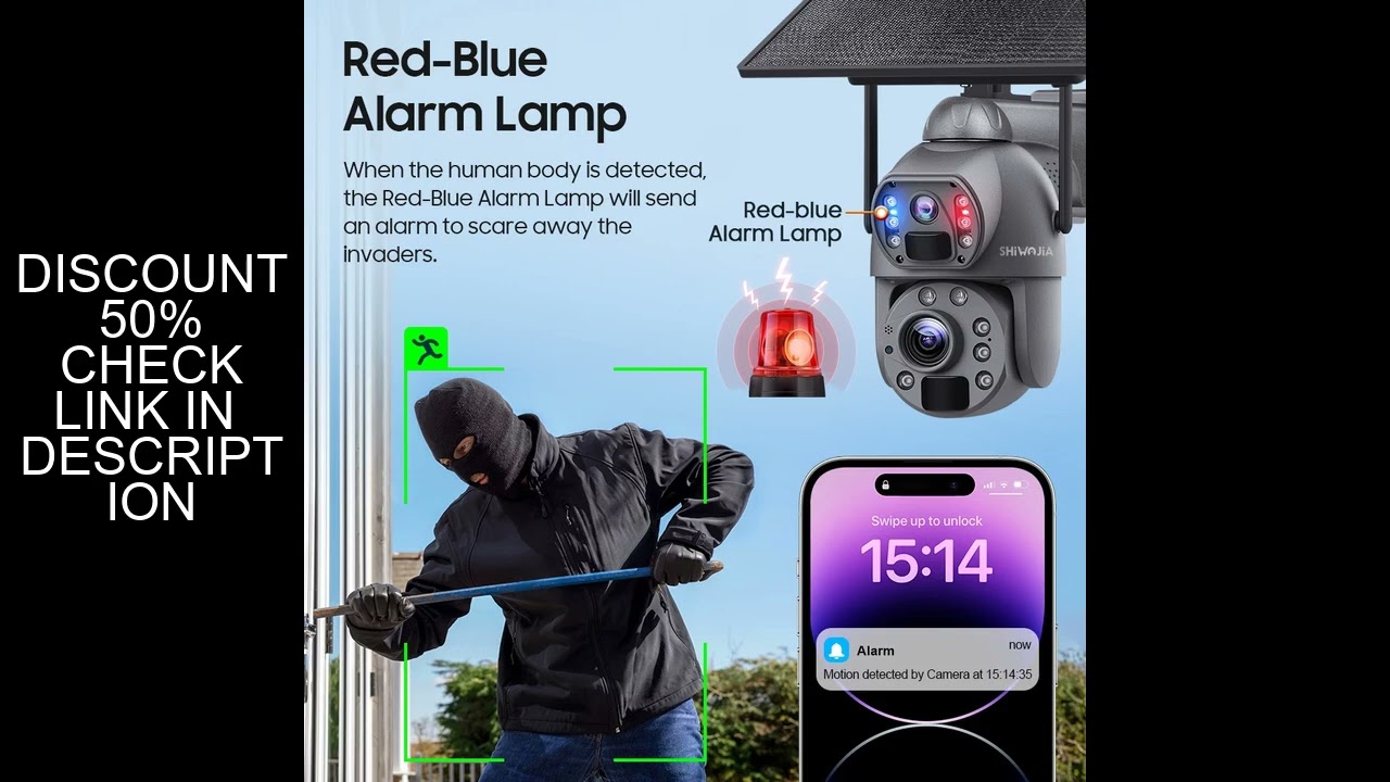 SHIWOJIA 36X ZOOM 8MP 4G SIM Solar Camera Outdoor 360° Wireless WIFI Battery Security Cameras with S