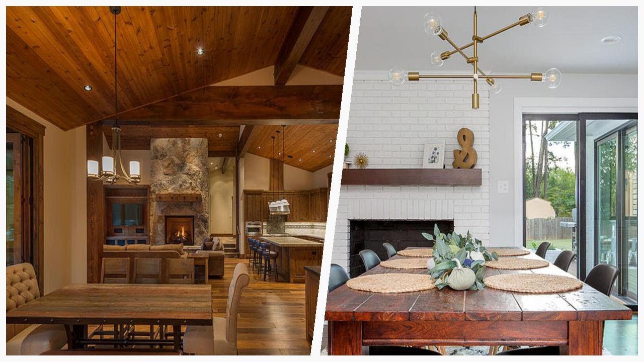 75 Dark Wood Floor Dining Room With A Standard Fireplace Design Ideas