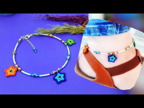 ⭐Boncuktan Zarif yıldızlı halhal yapımı⭐ #Beaded star #anklet making. #tutorial