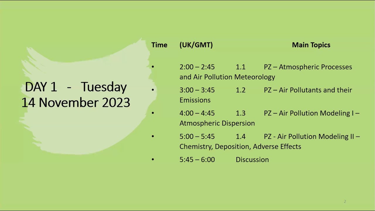 Short Course on Introduction to Air Pollution Modeling - Day 1 (Zannetti 2023, WIT)