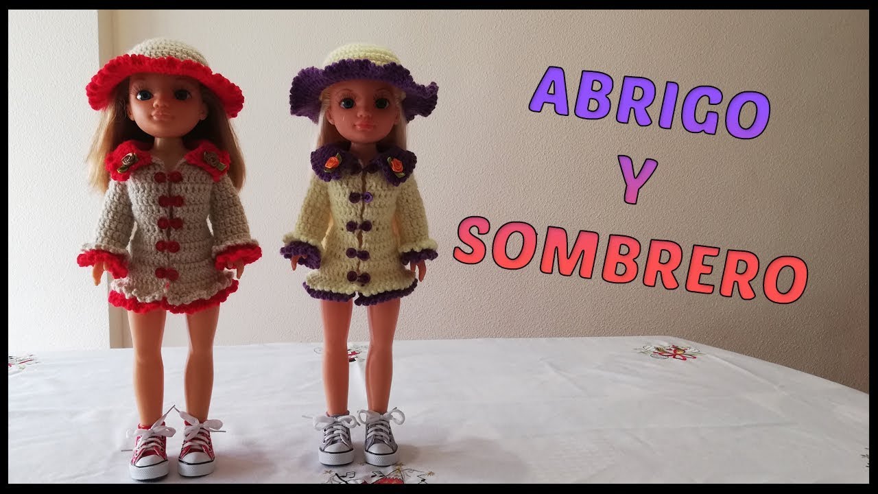 Abrigo y Sombrero a crochet para muñeca Nancy