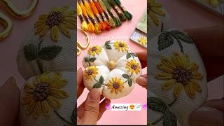 Let's sew a beautiful embroidery on needle cushion together #pincushion #embroidery #handembroidery