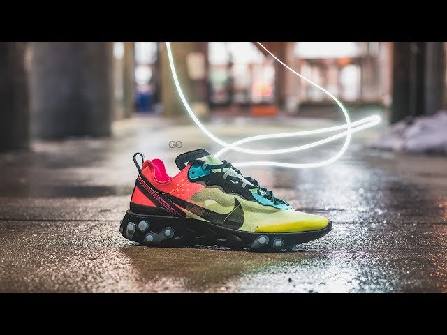 nike react element 87 volt racer pink on feet