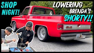 SHOP NIGHT!! Lowering a '81 Chevy Short Box  Axle Flip, CNotch, Drop Spindles, Coils & Brakes