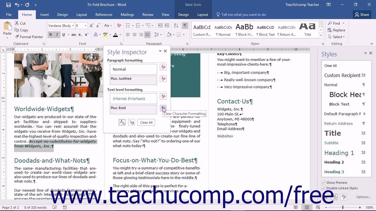 Word 2016 Tutorial Using The Style Inspector Pane Microsoft Training