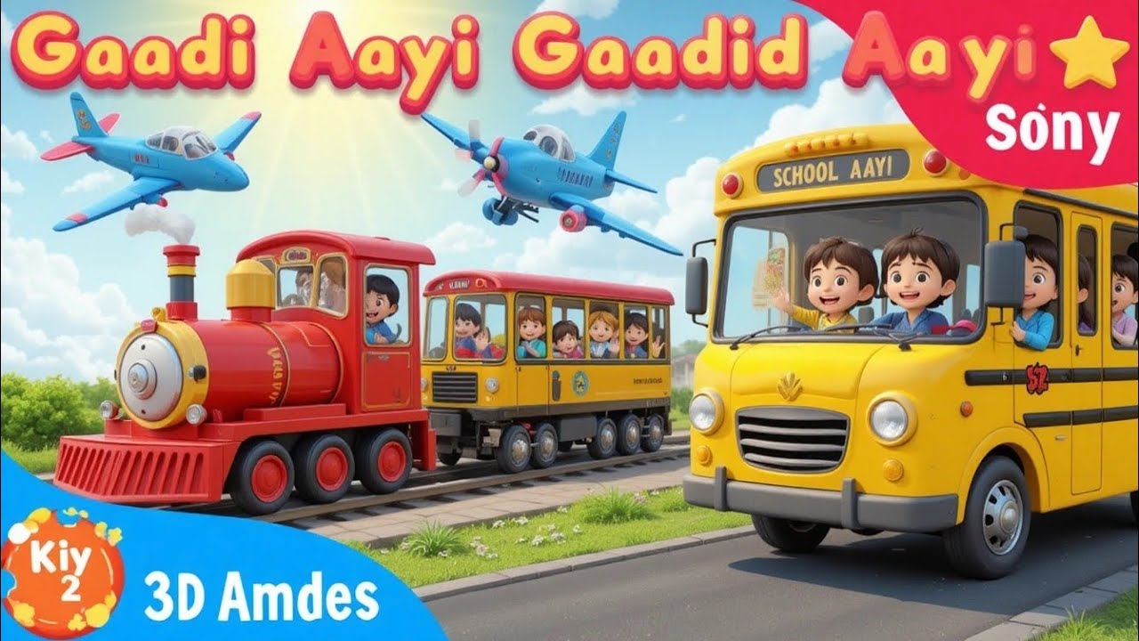 Gaadi Aayi Gaadi Aayi | Train, Plane & Bus Song | Kids Hindi Rhyme in 3D”