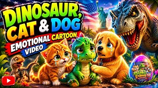 🦖 Baby Dinosaur Finds New Friends! Cat &amp; Dog Emotional Story | Child Cartoon Animation Dino Paws Tv