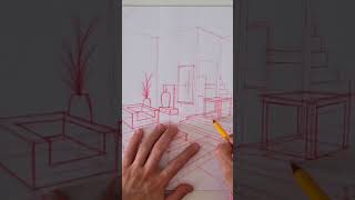 How to Draw Simple Interior in 2 Point Perspective #shorts