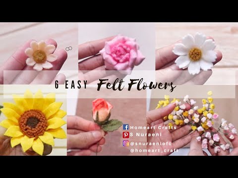 6 EASY FELT FLOWERS, SMALL FELT FLOWER TUTORIAL - S Nuraeni
