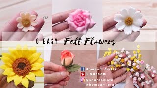 6 EASY FELT FLOWERS, SMALL FELT FLOWER TUTORIAL  S Nuraeni