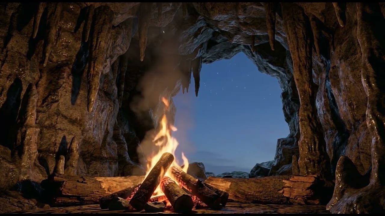 Cozy Cave Fireplace Relaxing Crackling Sounds for Sleep and Study