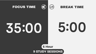 Celebrity 6-Hour 35/5 Pomodoro Timer | No Music | Deep Focus Study & Work | Silent ADHD Countdown Profile
