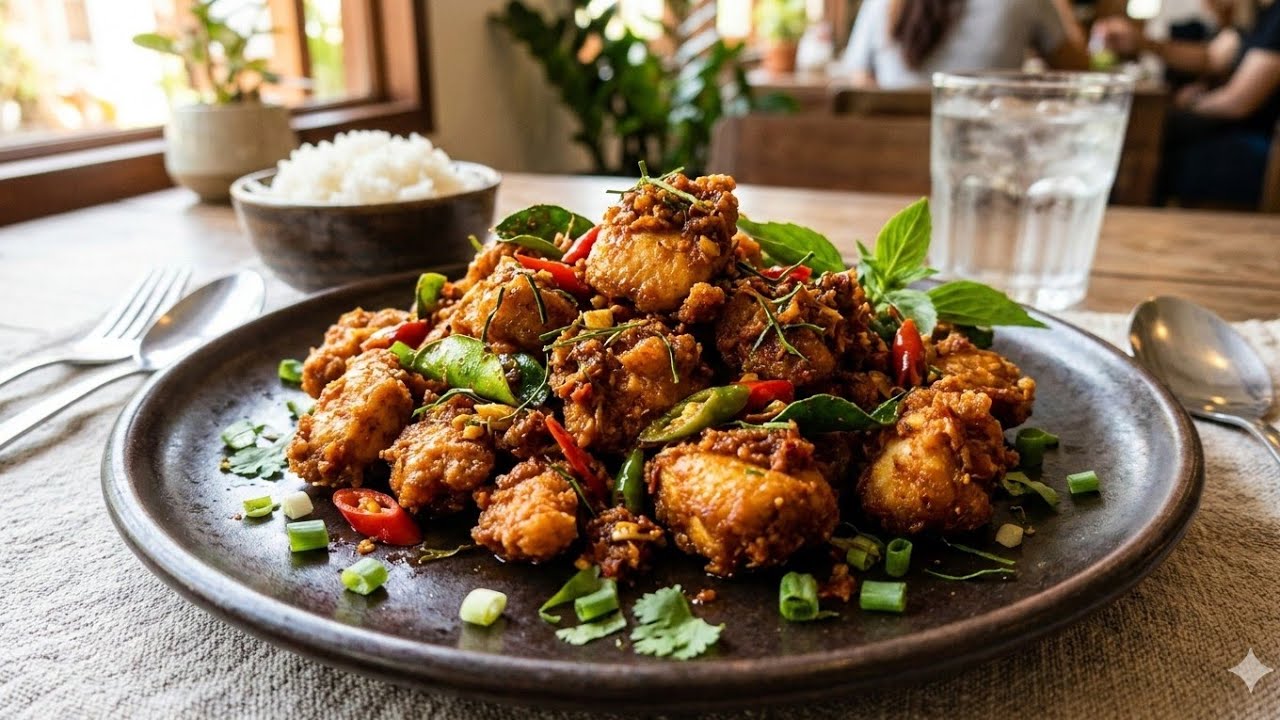 ไก่ทอดพริกแกง