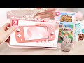 coral nintendo switch lite unboxing 🍒+ intro to animal crossing 🌴