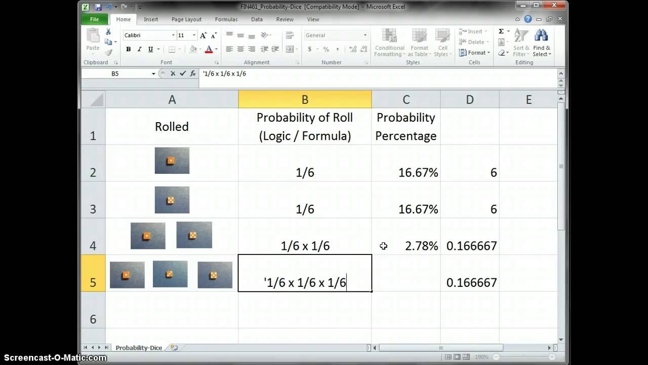 Dice Roll Probability Chart