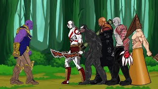 Avenger Thanos vs God Of War Kratos, Nemesis, Tyrant, Venom, Pyramid Head - Drawing Cartoon 2