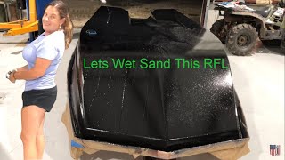 Majek Red Fish Line 18’ Rebuild Video-7 Wet Sanding The New Black Gelcoat