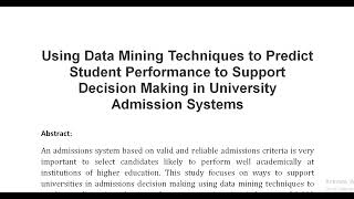 Using Data Mining Techniques to Predict Student Performance to Support Decision Making in University