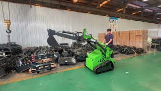 Diesel mini skid steer loaders and attachments equipped with CE, EPA and Euro 5 standard engines.