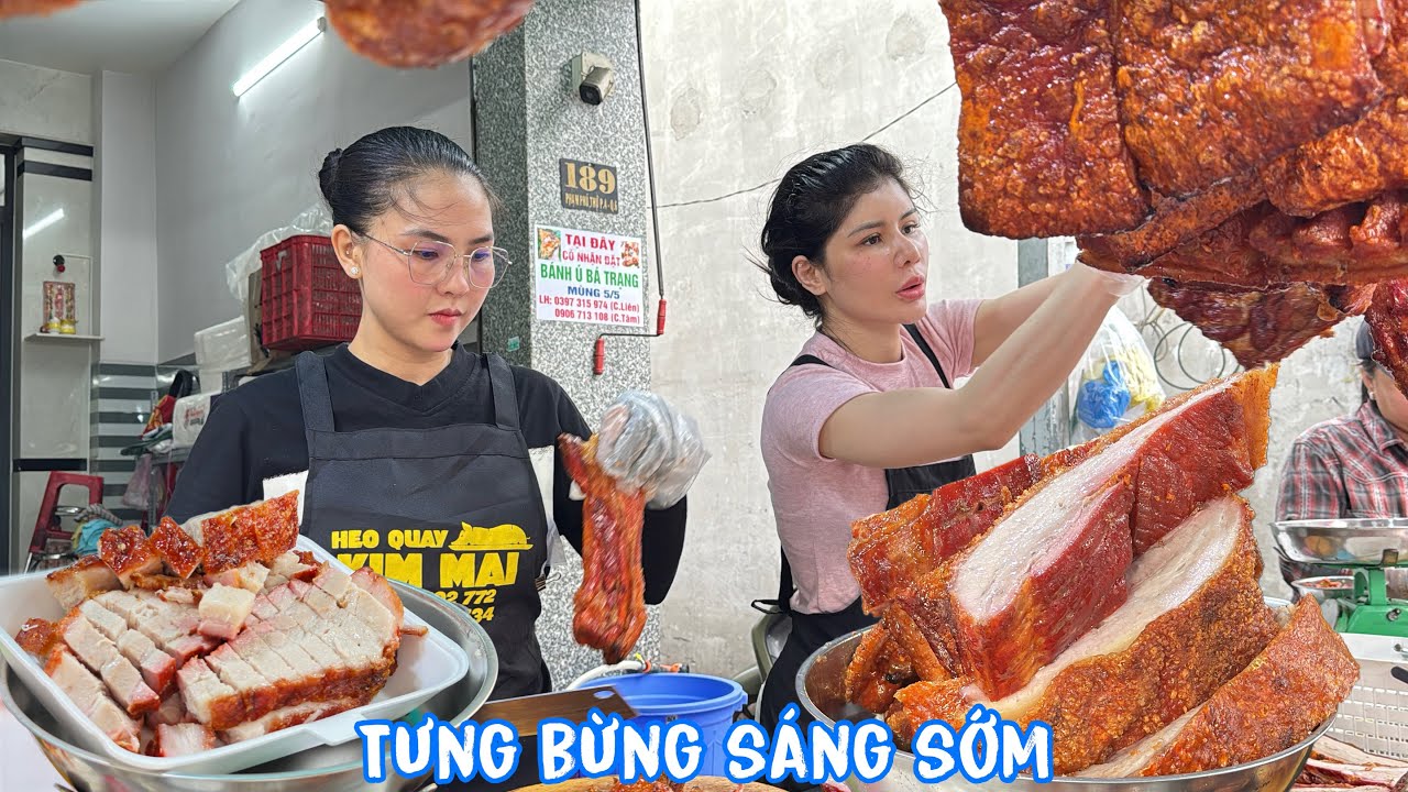 🟢Tưng bừng sáng sớm! Khách mua  heo quay đông tấp nập