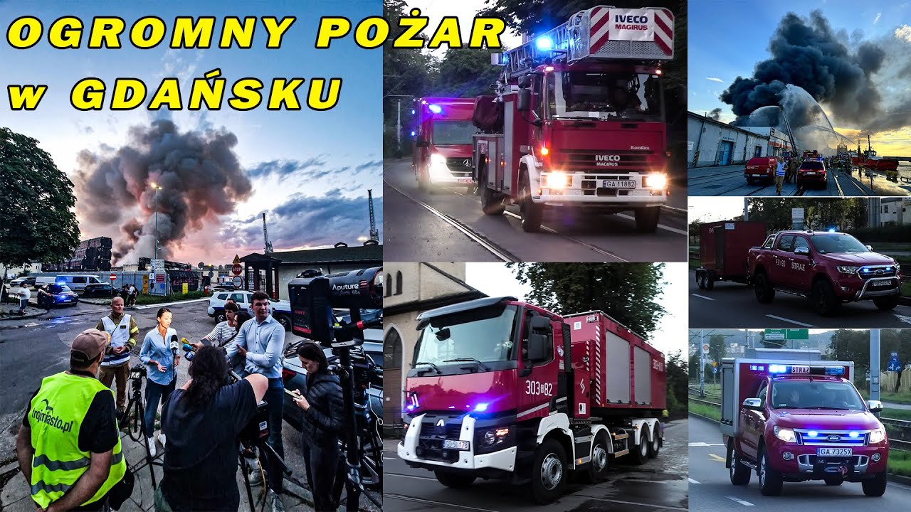 Gigantyczny POŻAR hali w Gdańsku! Przejazdy alarmowe do pożaru w porcie