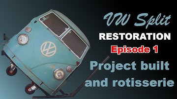 VW split bus project built and rotisserie.