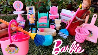 Unboxing Barbie home cleaning set |Unboxing barbie home iterm | Unboxing Miniature iterm