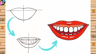 How to draw smile lips with teeth for beginners | Realistic lips drawing