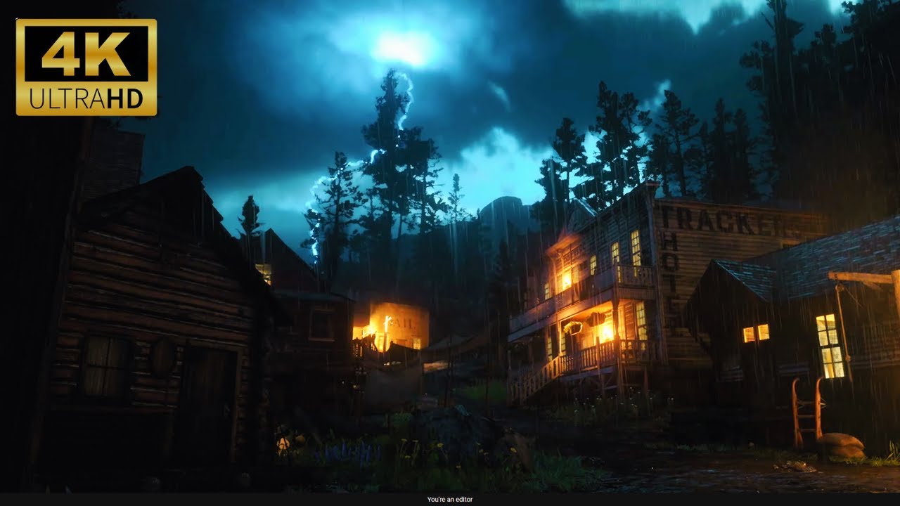 Trekkers Hotel in a deep forest with thunder and rain ambience | RDR2 ...