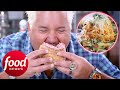 Guy Eats 2 Frankenstein Dishes: Pizza-Spaghetti And Doughnut-Croissant | Diners, Drive-Ins & Dives